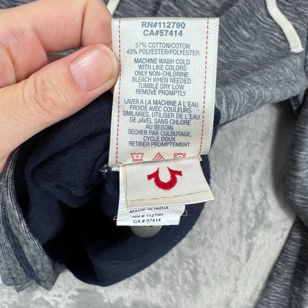 True Religion Hooded‎ Henley Sweatshirt Men's XL Blue Long Sleeve Pullover Logo